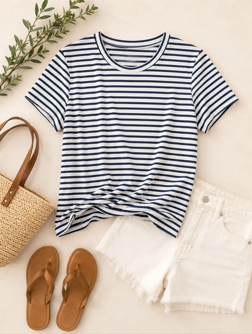 J CREW Striped Navy and White Crewneck Tee - Women
